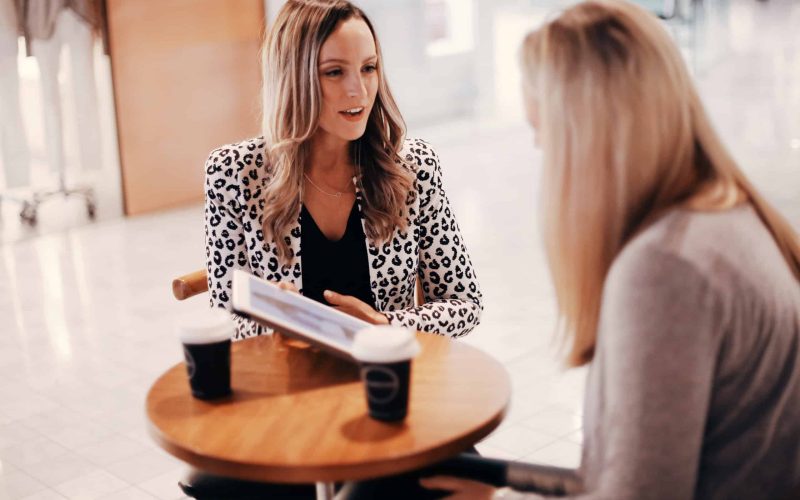 Hayley Cooper has a coffee meeting with a client. Hayley Cooper has a coffee meeting with a client.